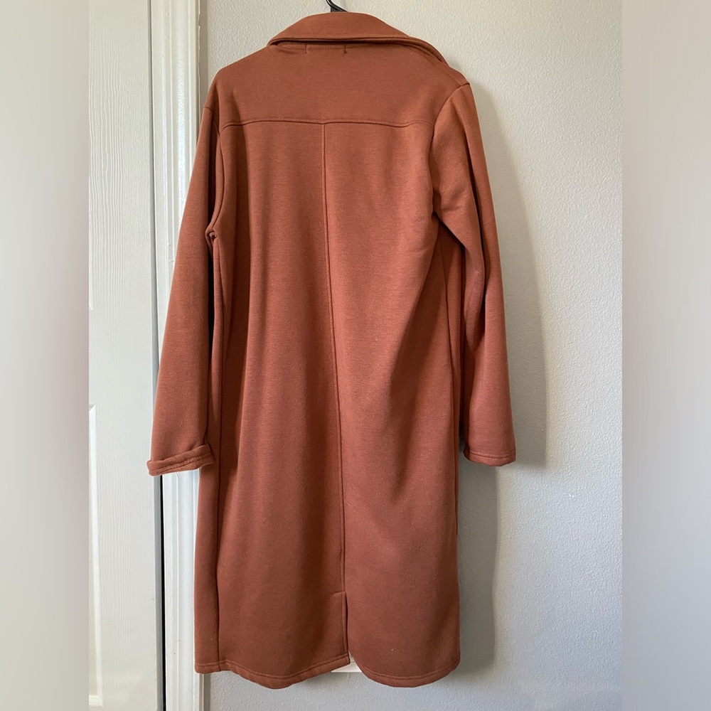 Stylish Burnt Orange Brown Long Coat Medium NWOT - Picture 9 of 14